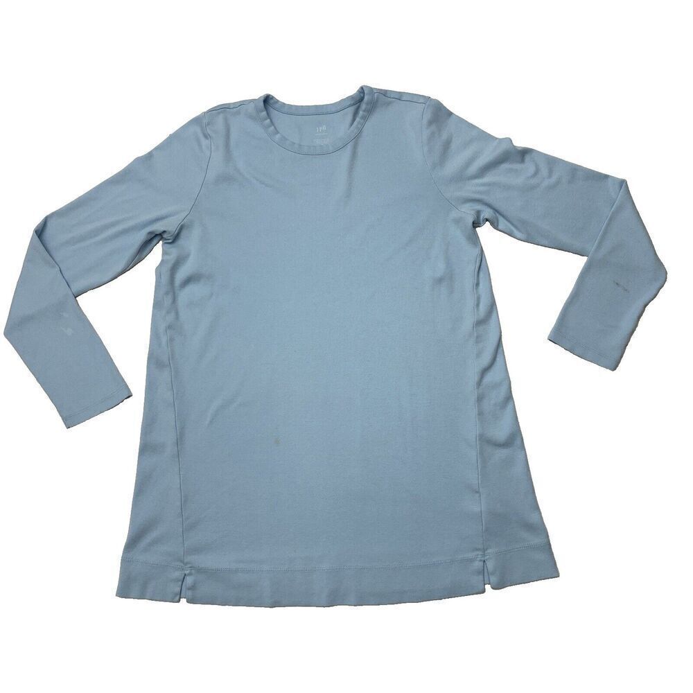 J Jill Size Medium Blue Casual Crew Neck Long Sleeve Pullover Slits (Flaws)